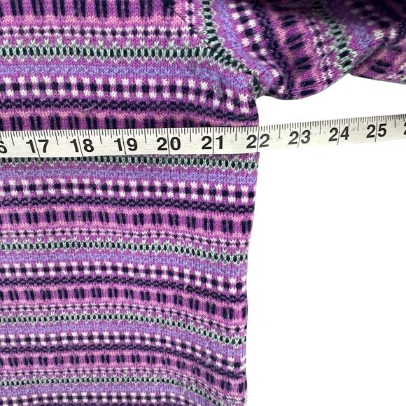 Talbots Cardigan Sweater Womens XL Purple Blue Fair Isle Striped Lambswool Cozy - Picture 8 of 14